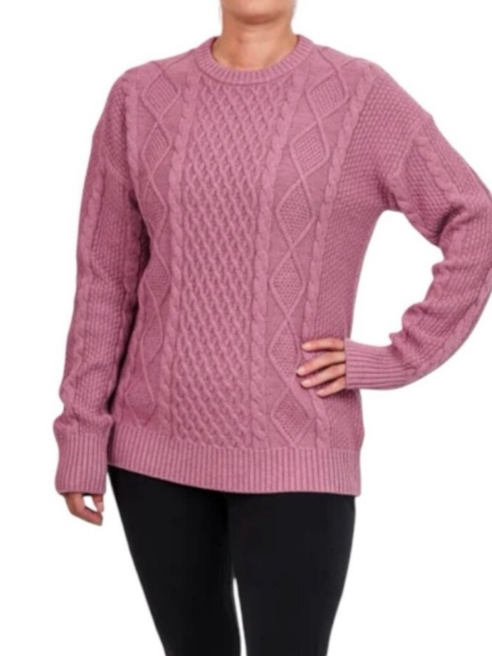 Kersh Women’s Lilac Merino Wool Blend Cable Knit Sweater Cottagecore Size Large